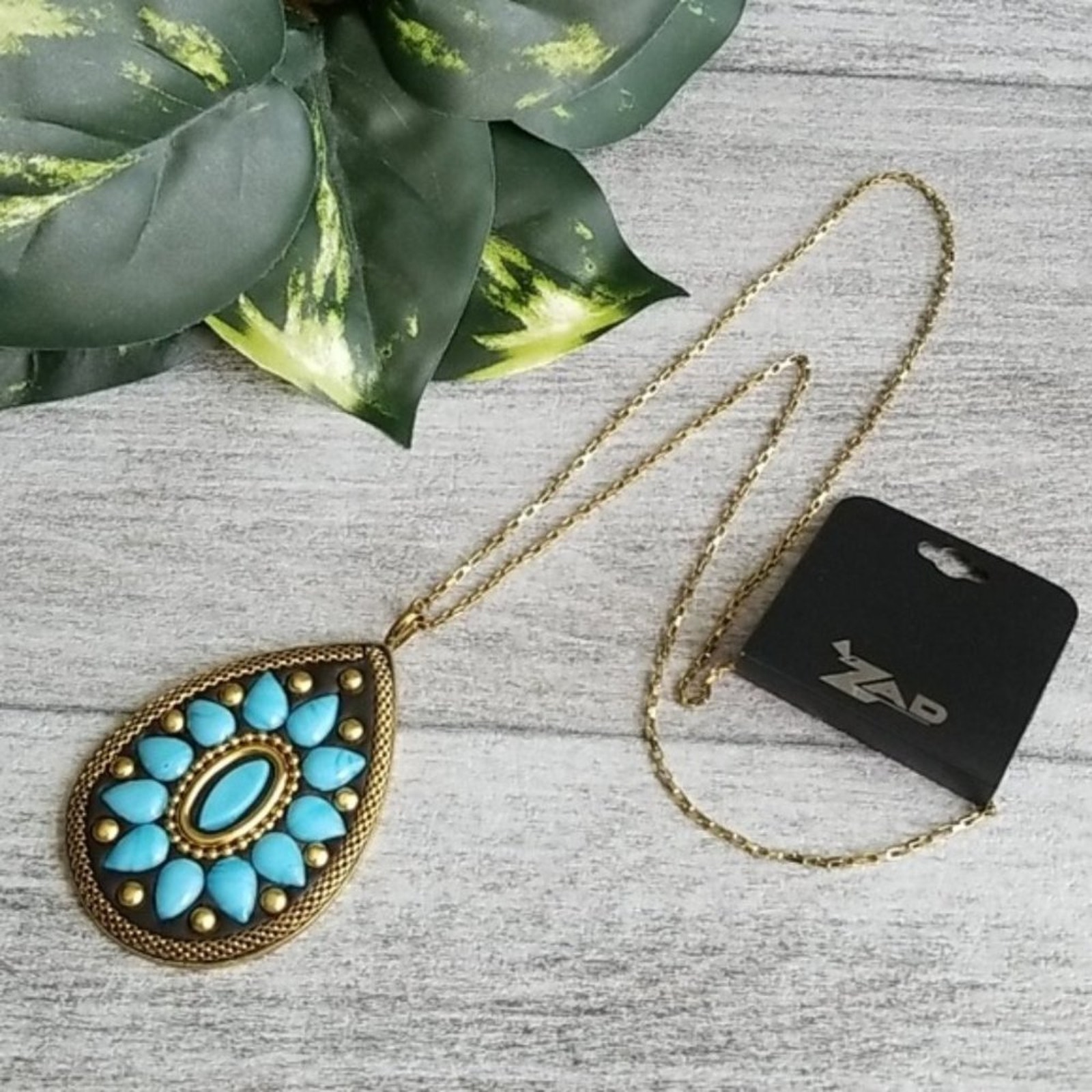 Zad Turquoise Teardrop Pendant Necklace New 25$